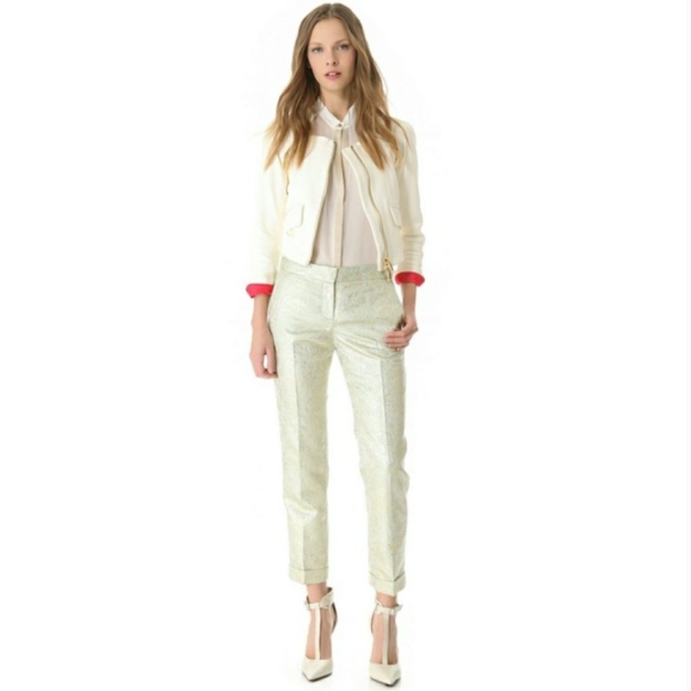 Tory Burch Lola Brocade Mint and Gold Pants